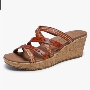 Cali Skechers Cognac Sandals with Luxe Foam